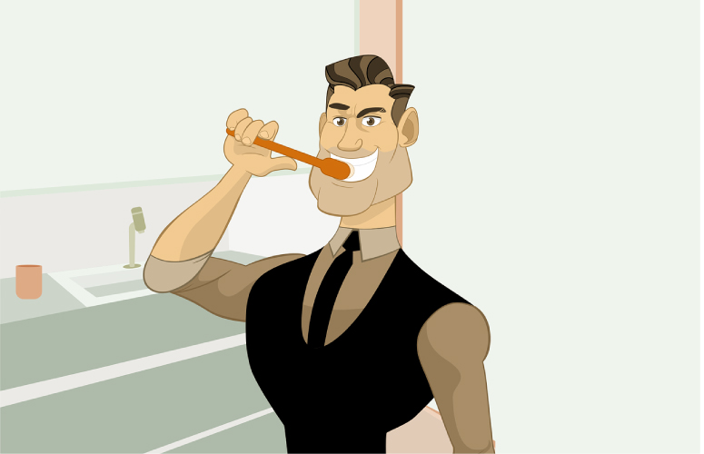 csrtoon man brushing his teeth to prevent demineralization